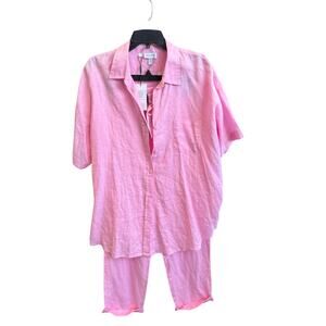 NEW SEA LEVEL PINK LINEN PANT SET BUTTON DOWN TOP SMALL